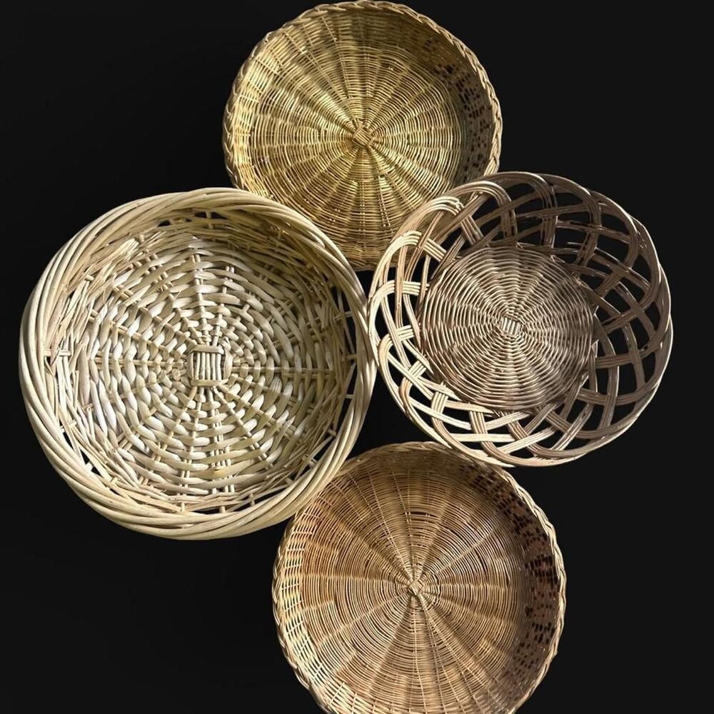 Set of 4 Mid-Century Modern Vintage Wicker Wall Baskets